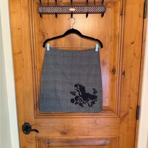 NWOT LOFT Plaid Skirt with Black Bird Embroidery